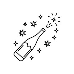 Celebratory Champagne Bottle with Sparkles – Minimalist Black and White Vector Illustration
