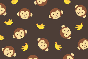 Cheerful monkey faces and bananas on a dark brown background.