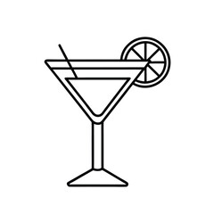 Outline of Martini Glass with Lemon Slice and Straw – Minimalist Black and White Vector Illustration