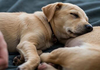穏やかに眠る可愛い子犬 兄弟仲良く寄り添う姿