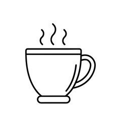 Minimalist Steaming Coffee Cup Icon – Black and White Line Art Vector Illustration