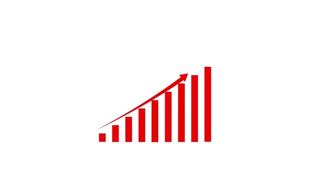 Simple red bar chart graphic with increasing and decreasing bars on a clean white background representing data and analytics