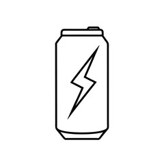 Black and White Energy Drink Can Icon with Lightning Bolt – Minimalist Vector Design