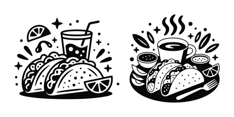 Simple Fast Food Meal Symbol, Lunch or Dinner Set for Restaurant Branding On White Background

