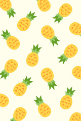 Seamless bright pineapple pattern randomly arranged on a soft yellow background