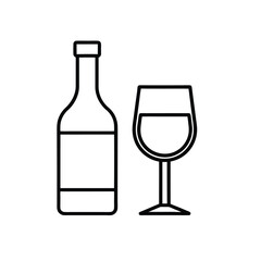 Minimalist Wine Bottle and Glass Icon – Black and White Vector Beverage Illustration