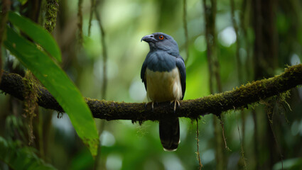 Fototapeta premium Enthralling Image of a Rufous Motmot Bird Perched on a Mossy Branch in a Verdant Rainforest A Captivating Glimpse into the Biodiversity of Tropical Ecosystems