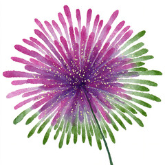 A single watercolor vibrant Ukiyo-e style fireworks in purple and green