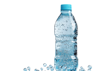 Light blue plastic water bottle with bubbles