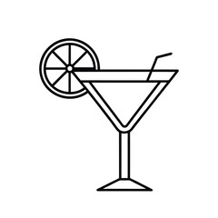 Cocktail Glass with Lemon Slice and Straw – Minimalist Black and White Line Art Vector