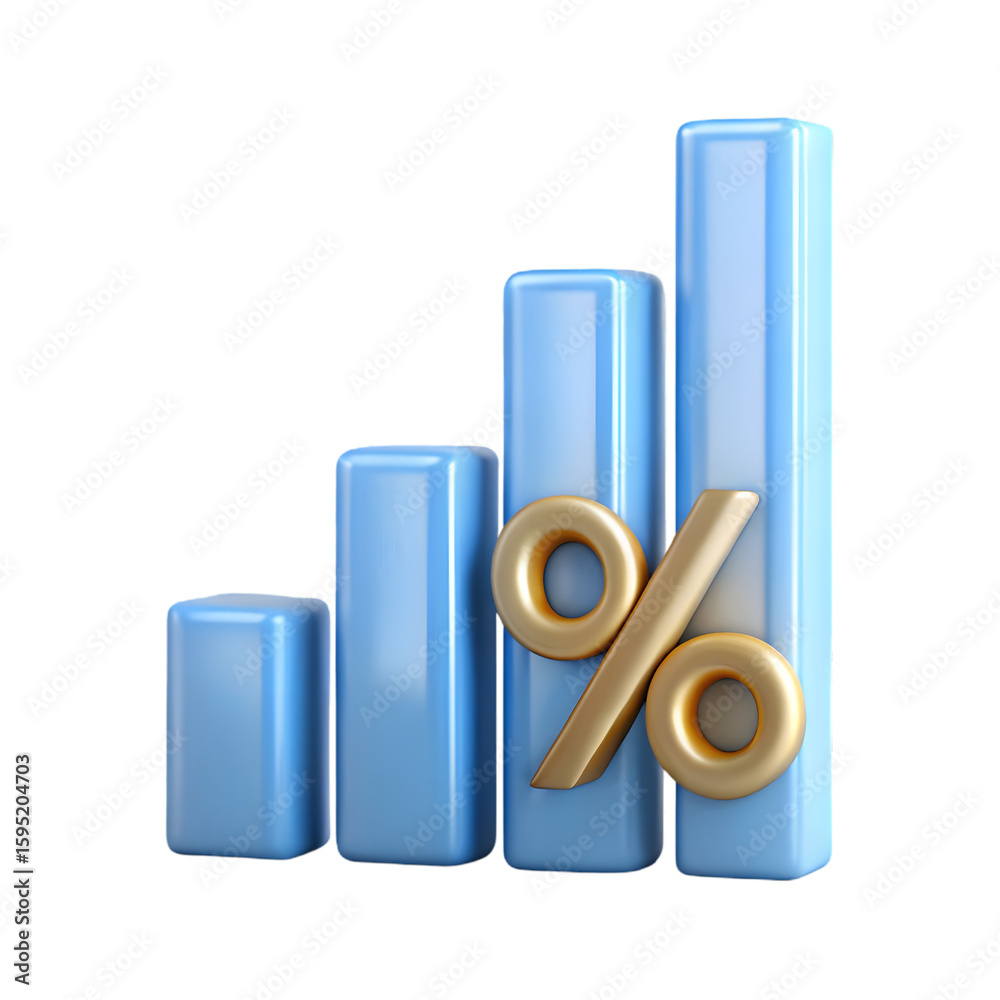 Fototapete graphic chart percentage front view 3d rendering icon illustration on transparent background for dat