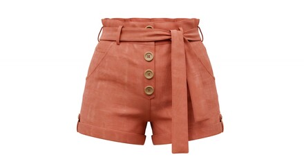 Rust colored high waist shorts with belt