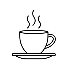 Steaming Coffee Cup on Saucer – Minimalist Black and White Line Art Vector Illustration
