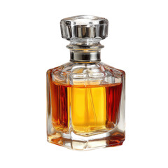 Clear glass perfume bottle with amber liquid