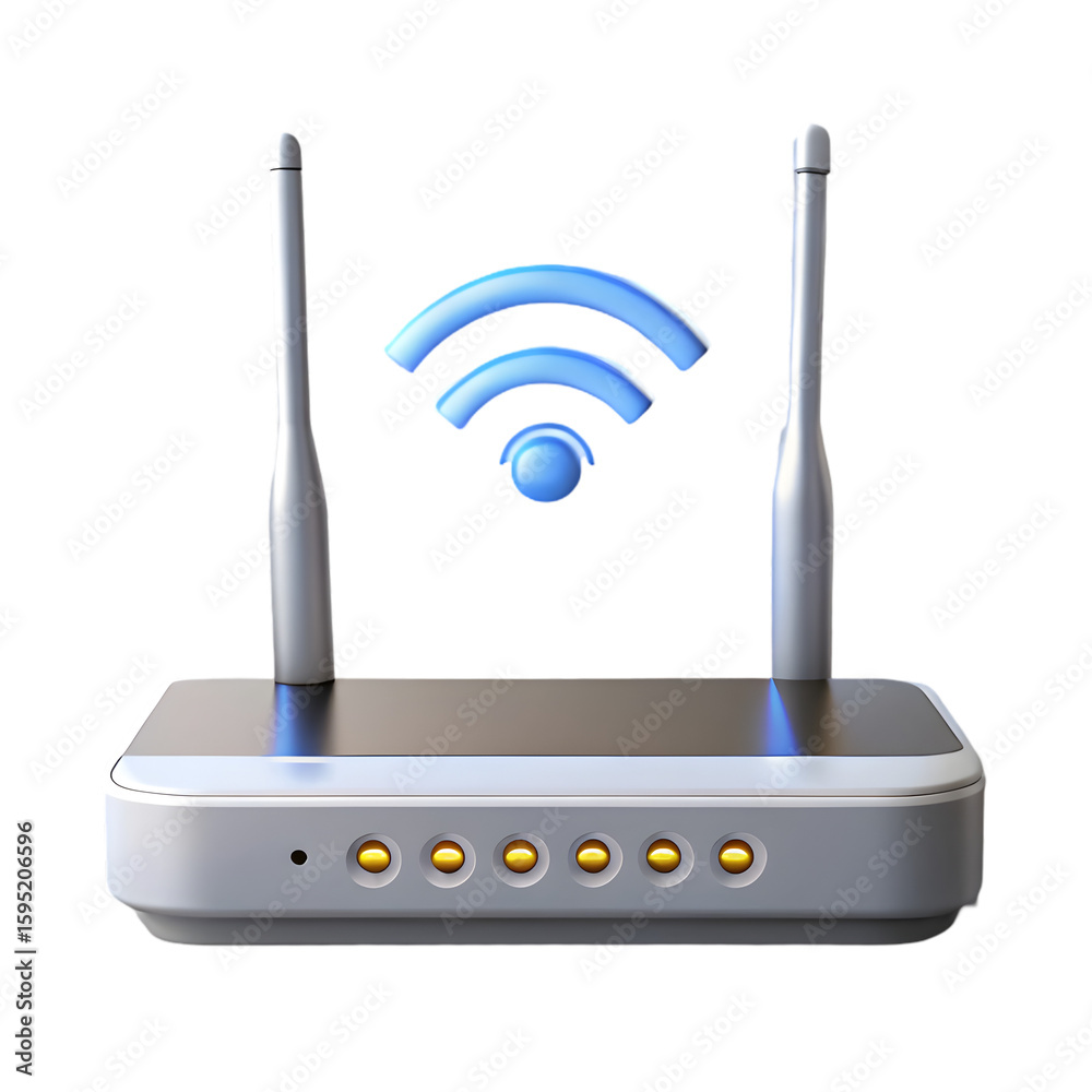 Poster wifi router internet side view 3d rendering icon illustration on transparent background for tech vis