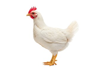Fototapeta premium A single white chicken standing on white ground