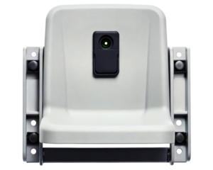 Gray plastic folding seat for stadium on a transparent background