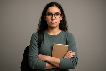 Fototapeta premium Confident college student wearing casual campus attire standing with crossed arms pose against clean white background