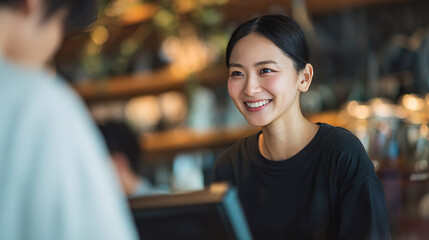 笑顔で接客をするアジア人女性店員01