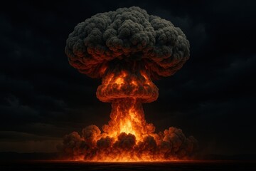 Dramatic nuclear explosion mushroom cloud with apocalyptic atmosphere and ominous dark sky backdrop