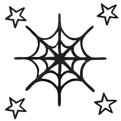 spider web with stars on a white background. Vector illustration.