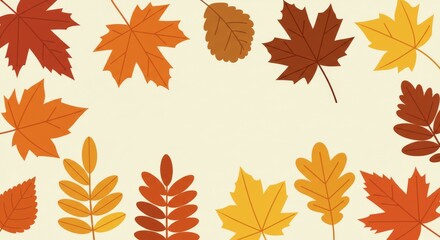 Falling Autumn Leaves Frame, Colorful Fall Foliage Illustration