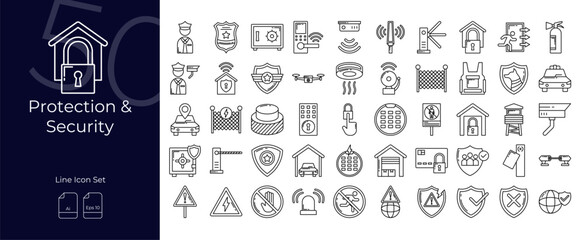 Protection And Security Line Editable Icons set. Vector illustration in modern thin line style of Protection And Security icons: access, safe, shield, etc