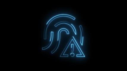 Glowing blue neon fingerprint icon with alert symbol warning danger security breach data privacy concept - Powered by Adobe