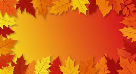 Autumn Leaves Border with Orange Gradient Background for Fall Season