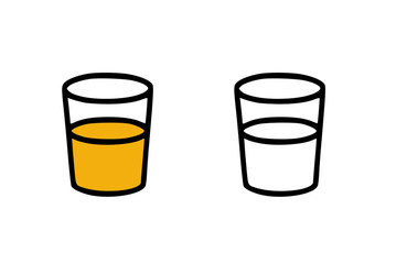 Full and empty glasses of liquid; simple line art illustration.