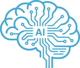 Blue A I brain circuit board outline on white background artificial intelligence technology
