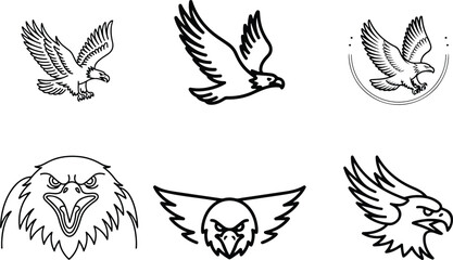 Fototapeta premium eagle silhouette vector icon set, eagle face icon, set of eagle vector illustration, symbol of freedom eagle, flying of eagle.