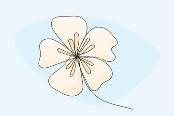 Tropical Plant Flower Line Art. One Continuous Outline Contour Drawing. Summer Resort Rest Vacation. Exotic Flower Branch Silhouette Design. Curve Wavy Shape Floral Botanical Symbol