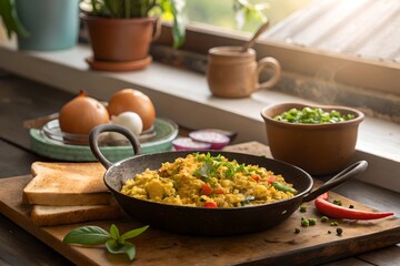 Delicious Indian Egg Bhurji Recipe in Rustic Kitchen Setting