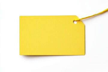 Bright Yellow Blank Price Tag with Twine for Product Labeling and Branding on White Background