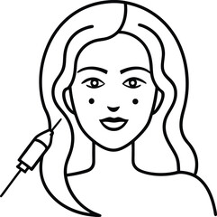 Vector illustration of a woman face with hair and makeup in a stylish black line art design
