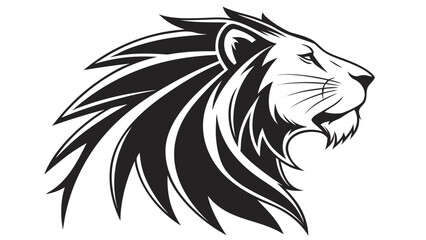 Obraz premium Illustration of a majestic lion head in profile with a striking black and white color scheme design