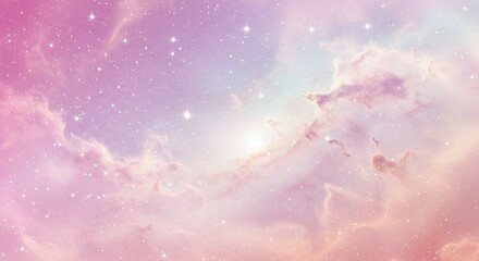 Dreamy Pink Sky with Clouds and Stars Illustration
