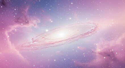 Observing a Distant Galaxy with Pink and Blue Nebula in Space
