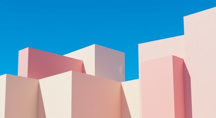 Abstract Pink Geometric Shapes Against Blue Sky Background