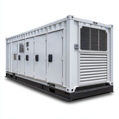 Modern industrial white containerized generator set with ventilation system for reliable power generation