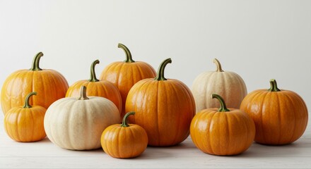Pumpkins Assortment Arrangement Still Life Orange White