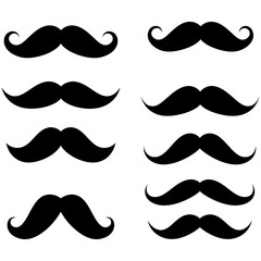 Retro vector set of diverse mustache, beard, and facial hair silhouettes for men's fashion and barber style collections