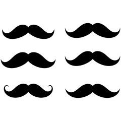 Retro vector set of diverse mustache, beard, and facial hair silhouettes for men's fashion and barber style collections