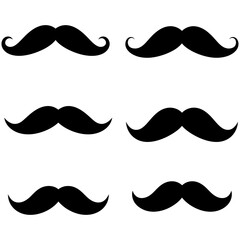 Retro vector set of diverse mustache, beard, and facial hair silhouettes for men's fashion and barber style collections