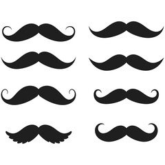 Retro vector set of diverse mustache, beard, and facial hair silhouettes for men's fashion and barber style collections