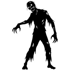 Fototapeta premium Black vector silhouette illustration of a zombie, perfect for a Halloween holiday