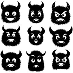 Monster character head icon set vector illustration