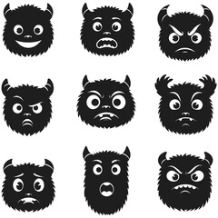 Monster character head icon set vector illustration