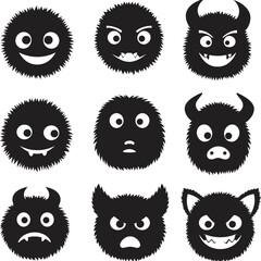 Monster character head icon set vector illustration
